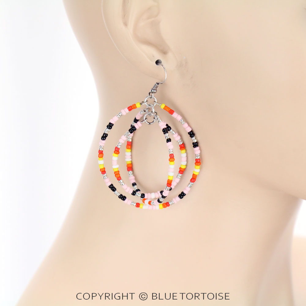 Triple Seed Bead Hoop Dangle Earrings - Image 2
