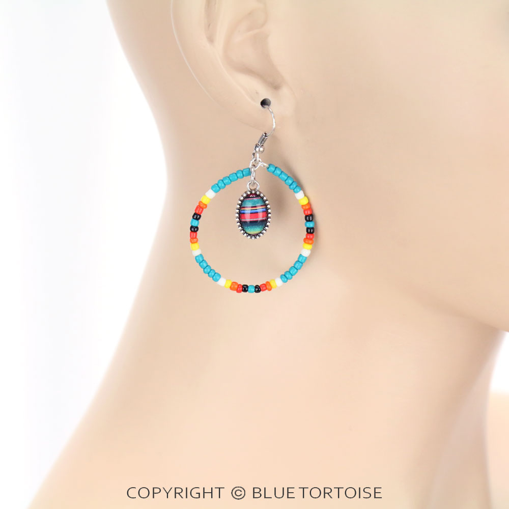 Serape Seed Bead Hoop Dangle Earrings - Image 2