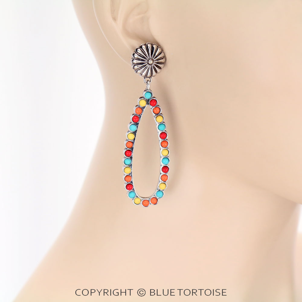 Western Teardrop Stone Stud Earrings - Image 2