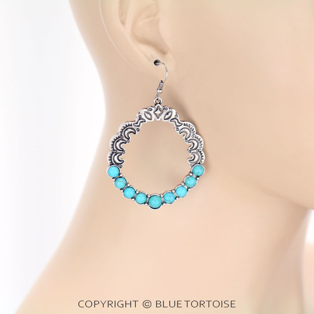 Western Hoop Stone Dangle Earrings - Image 2