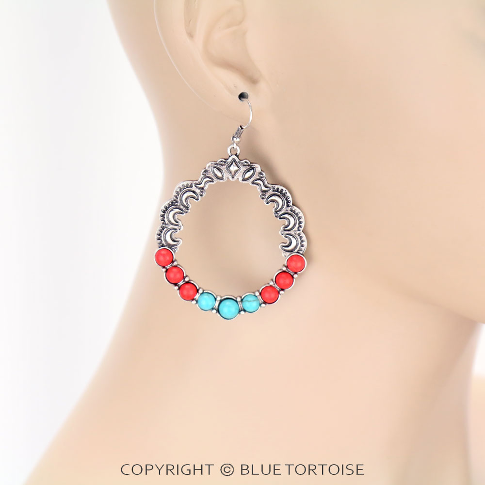 Western Hoop Stone Dangle Earrings - Image 2