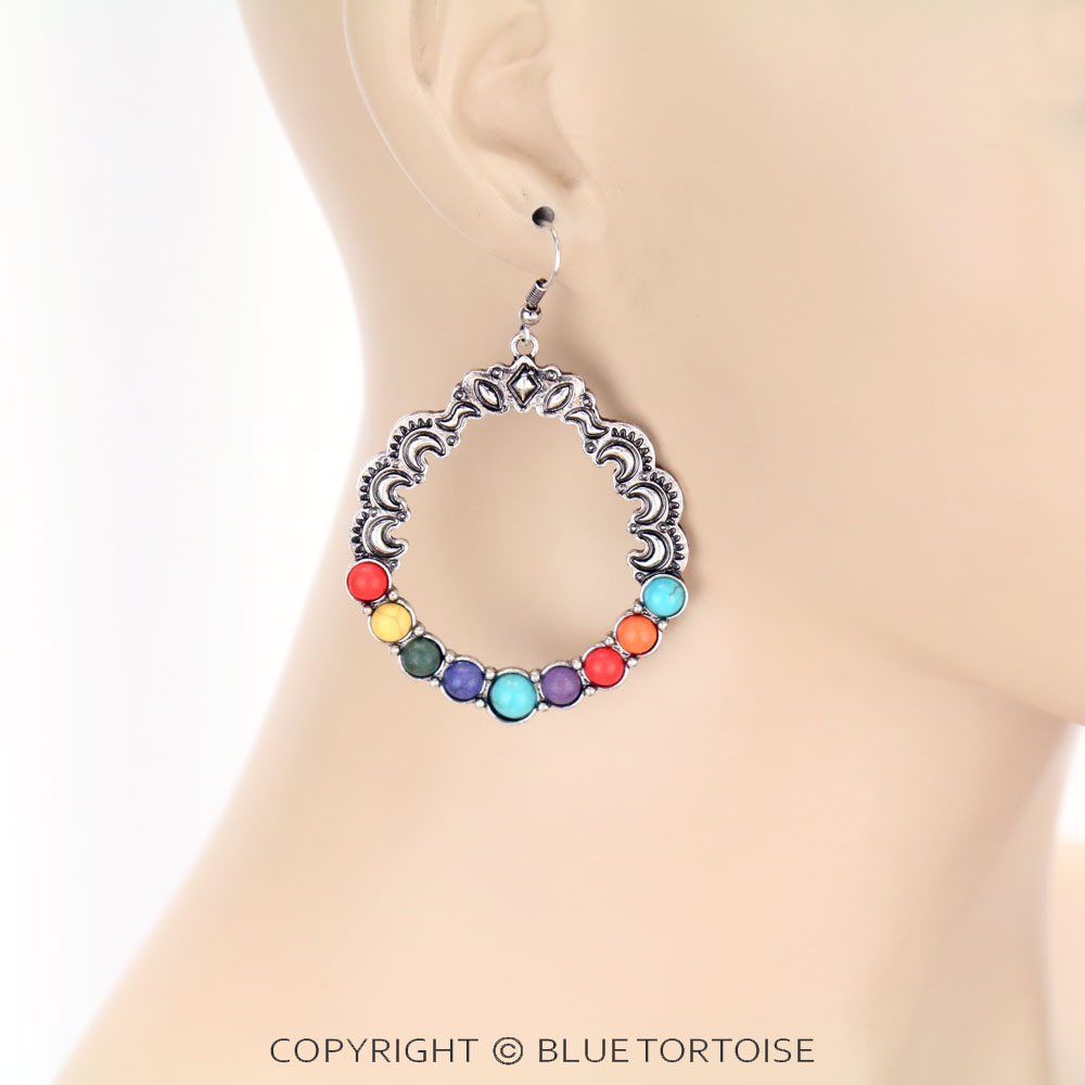 Western Hoop Stone Dangle Earrings - Image 2