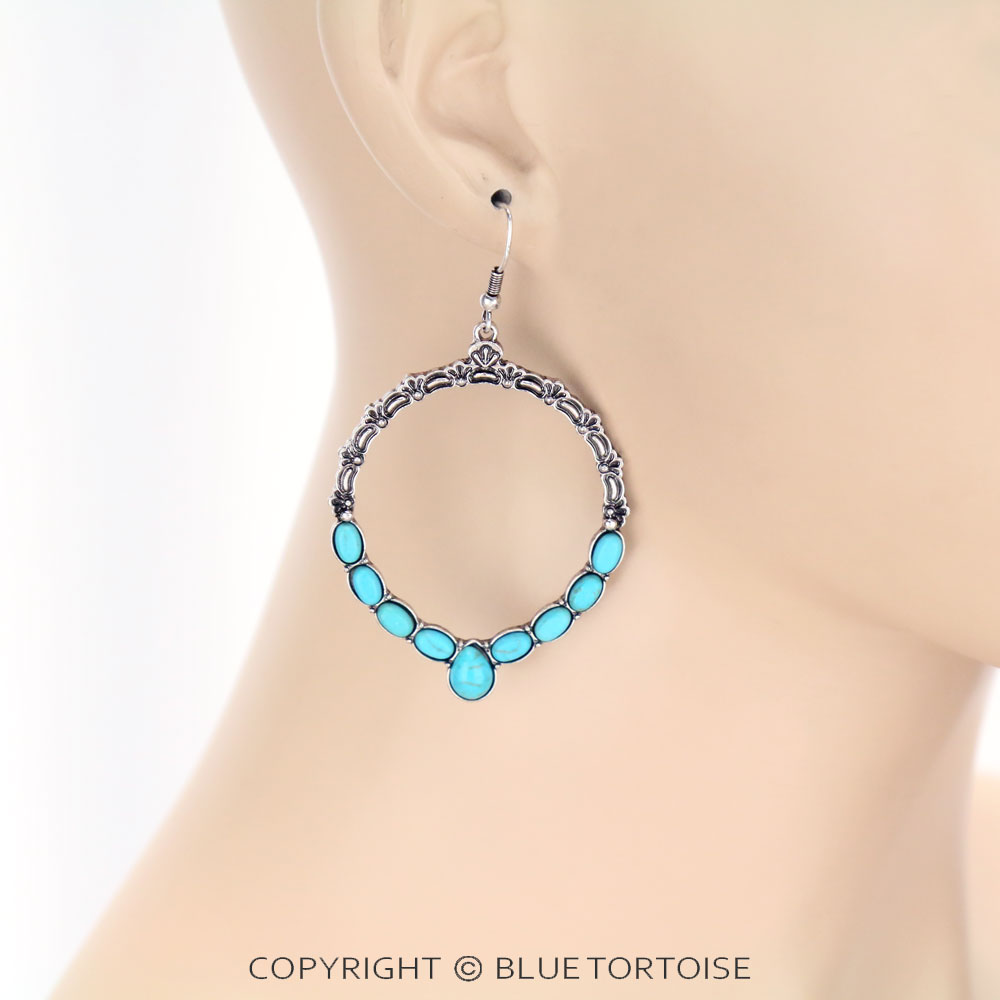 Western Hoop Stone Dangle Earrings - Image 2