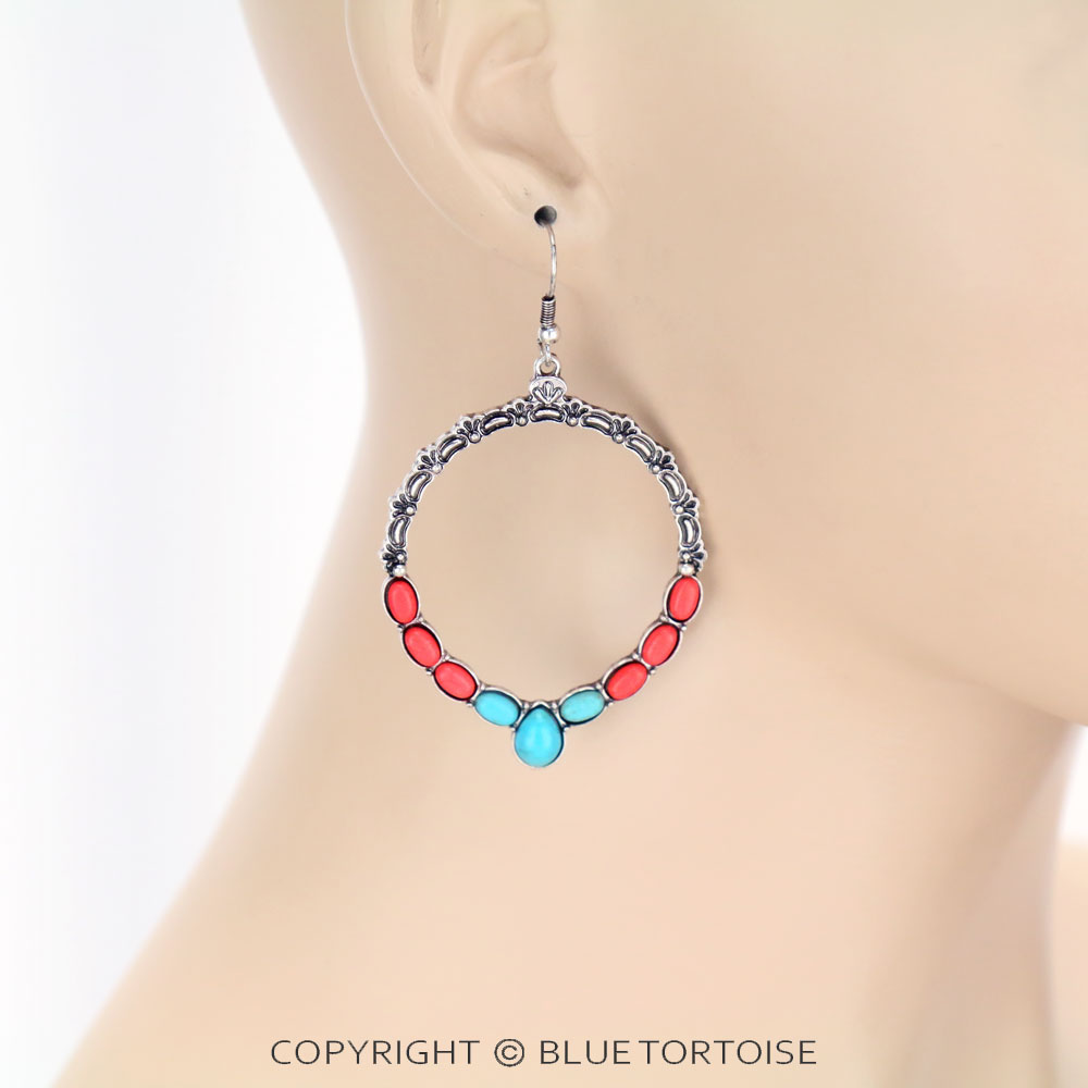 Western Hoop Stone Dangle Earrings - Image 2