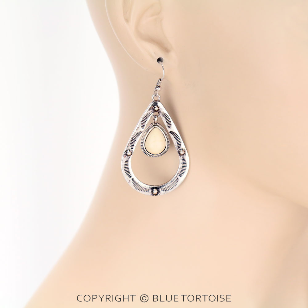 Western Teardrop Stone Dangle Earrings - Image 2