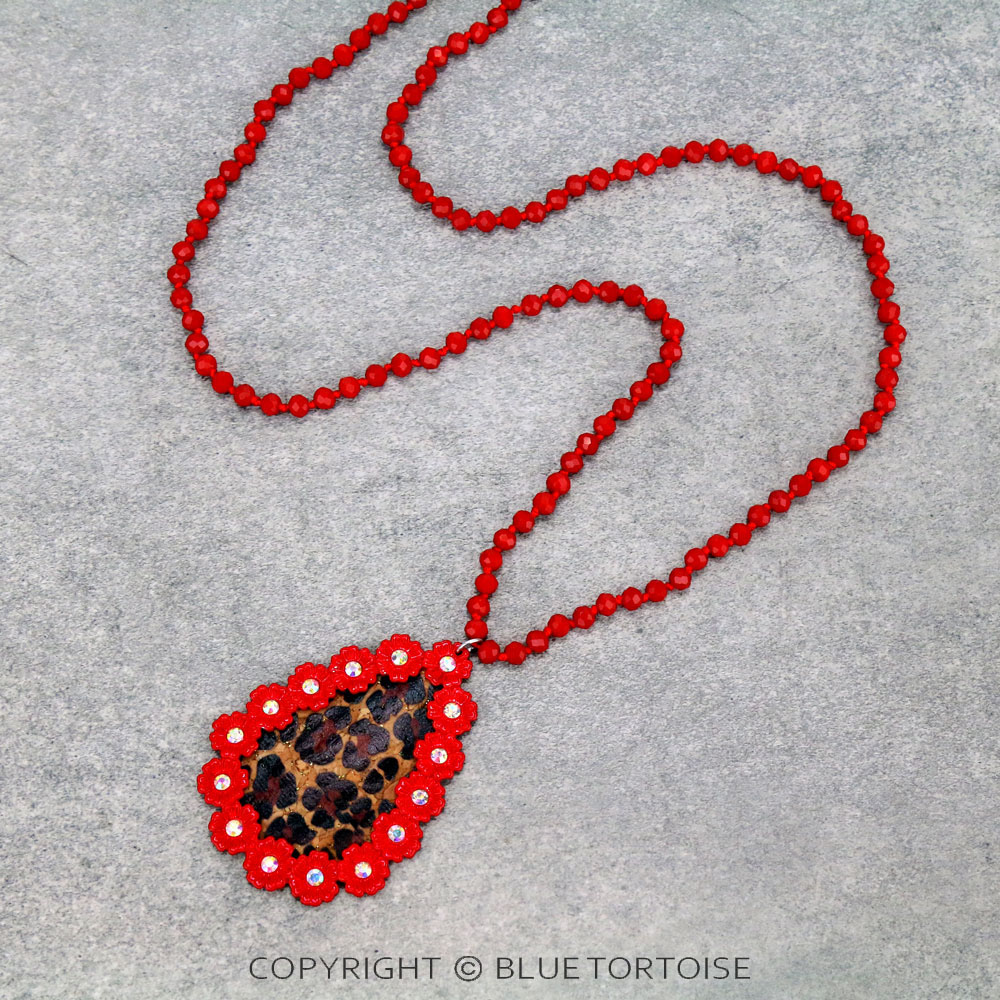 Teardrop Leopard Cork Pendant Necklace