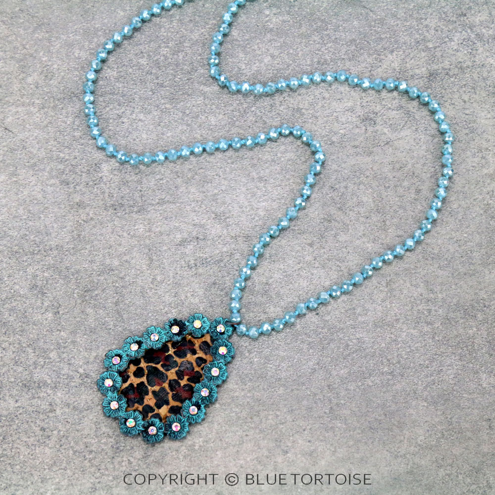 Teardrop Leopard Cork Pendant Necklace