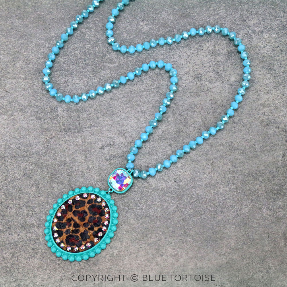 Round Leopard Cork Pendant Necklace