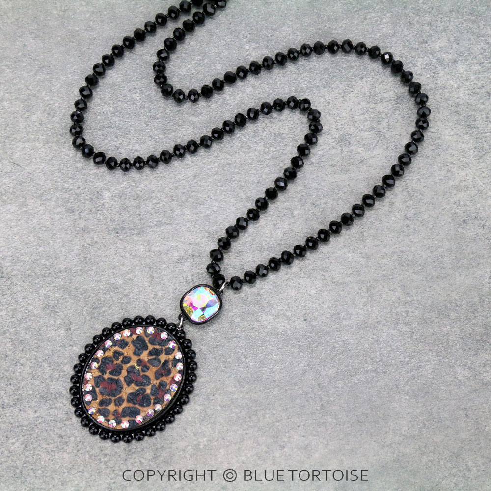 Round Leopard Cork Pendant Necklace