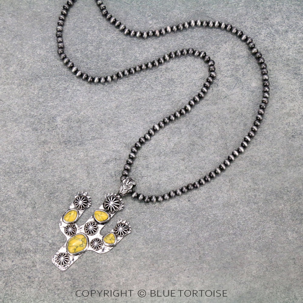 Navajo Style Pearl with Cactus Pendant Necklace