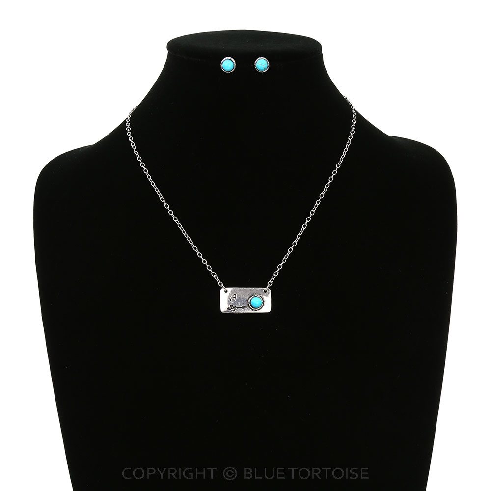 Western Initial "E" Stone Necklace Set - Image 2