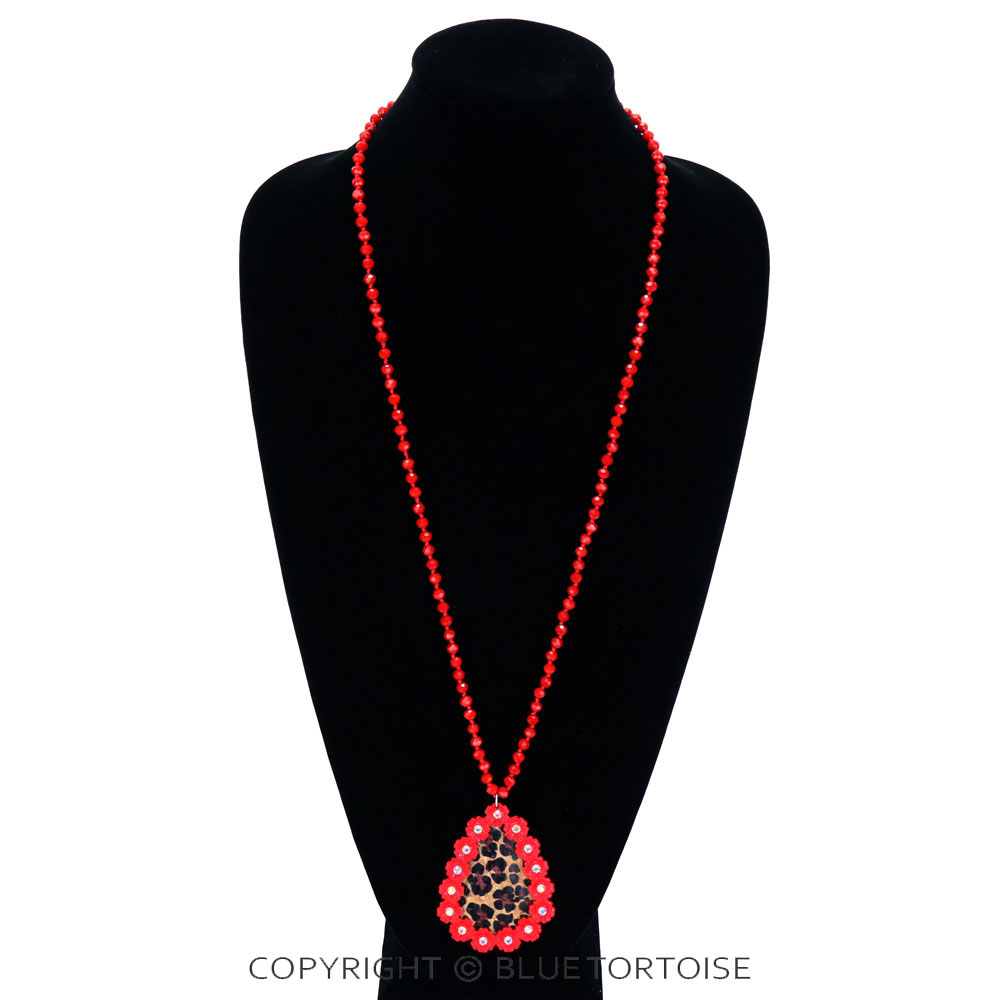 Teardrop Leopard Cork Pendant Necklace - Image 2