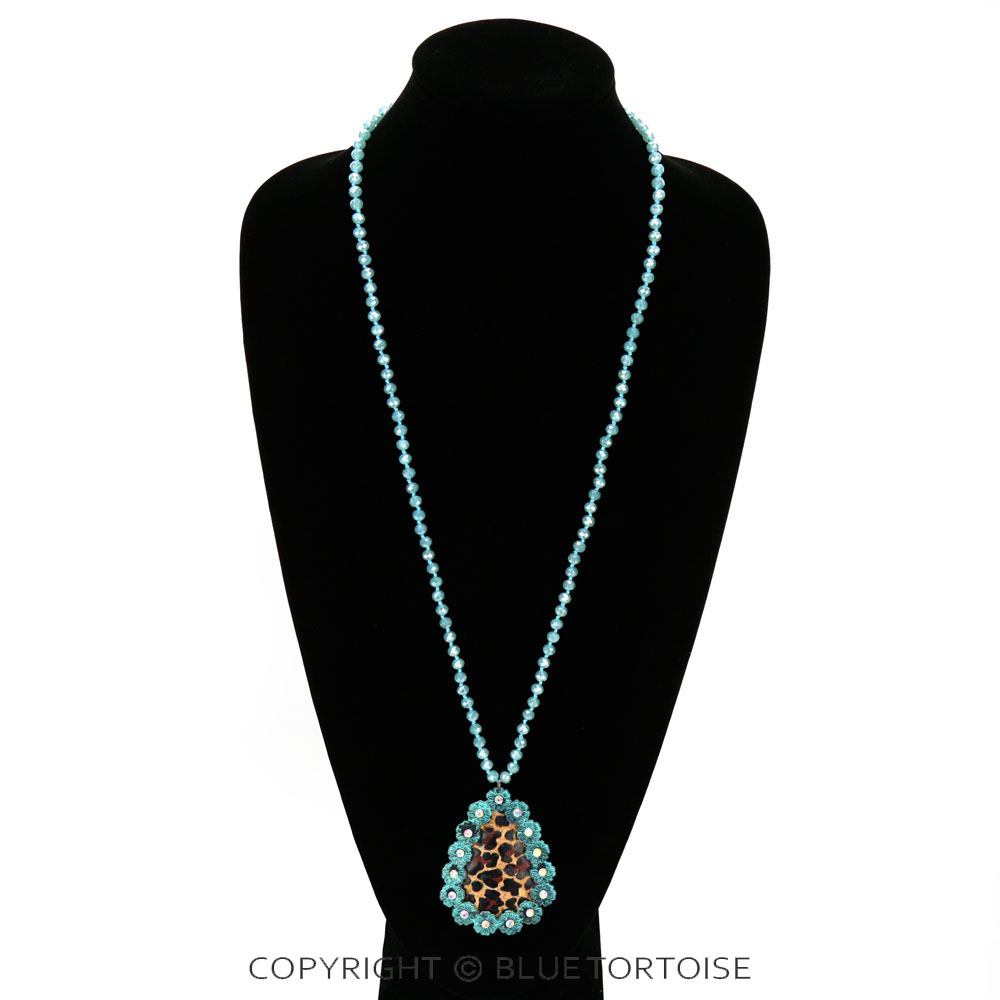 Teardrop Leopard Cork Pendant Necklace - Image 2