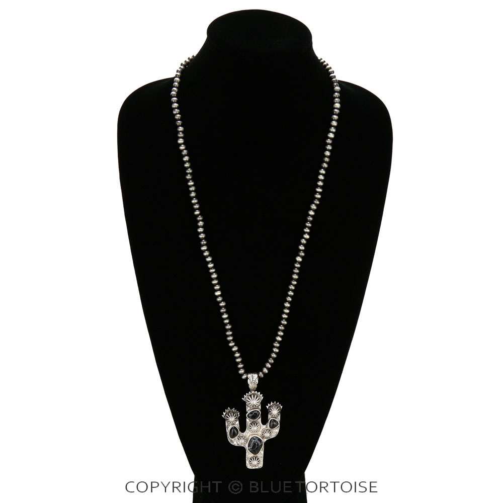 Navajo Style Pearl with Cactus Pendant Necklace - Image 2