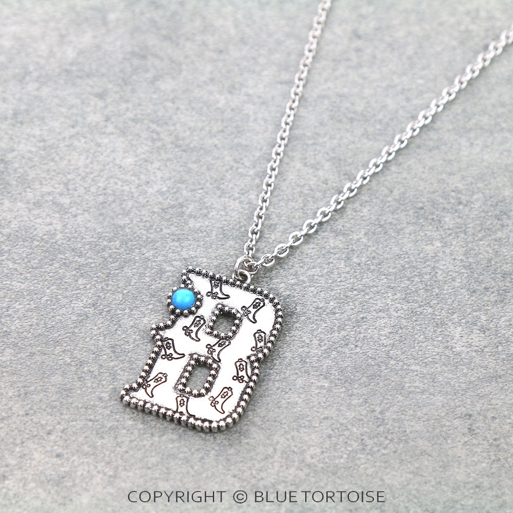 Western Initial B is for Boot Pendant Necklace