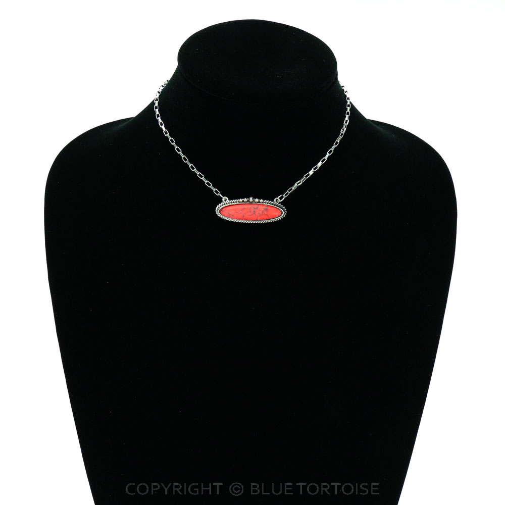 Oval Stone Pendant Necklace - Image 2