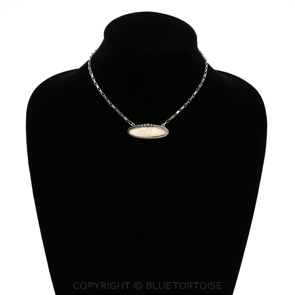 Oval Stone Pendant Necklace - Image 2