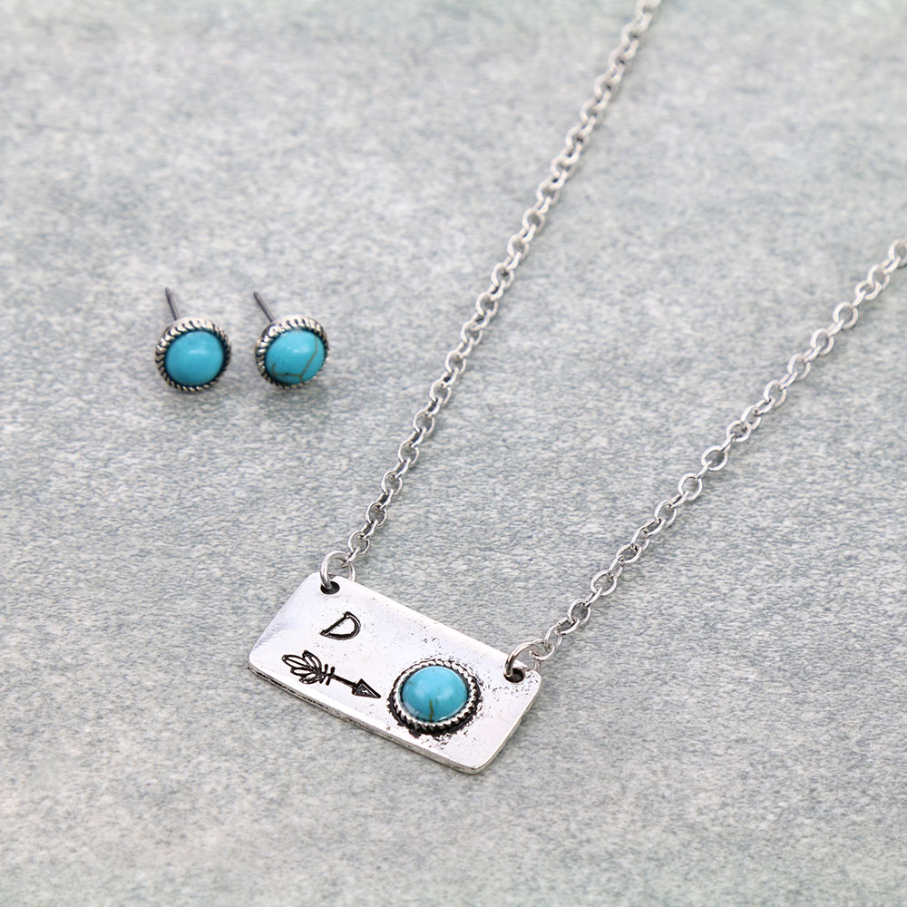 Western Initial "D" Stone Necklace Set