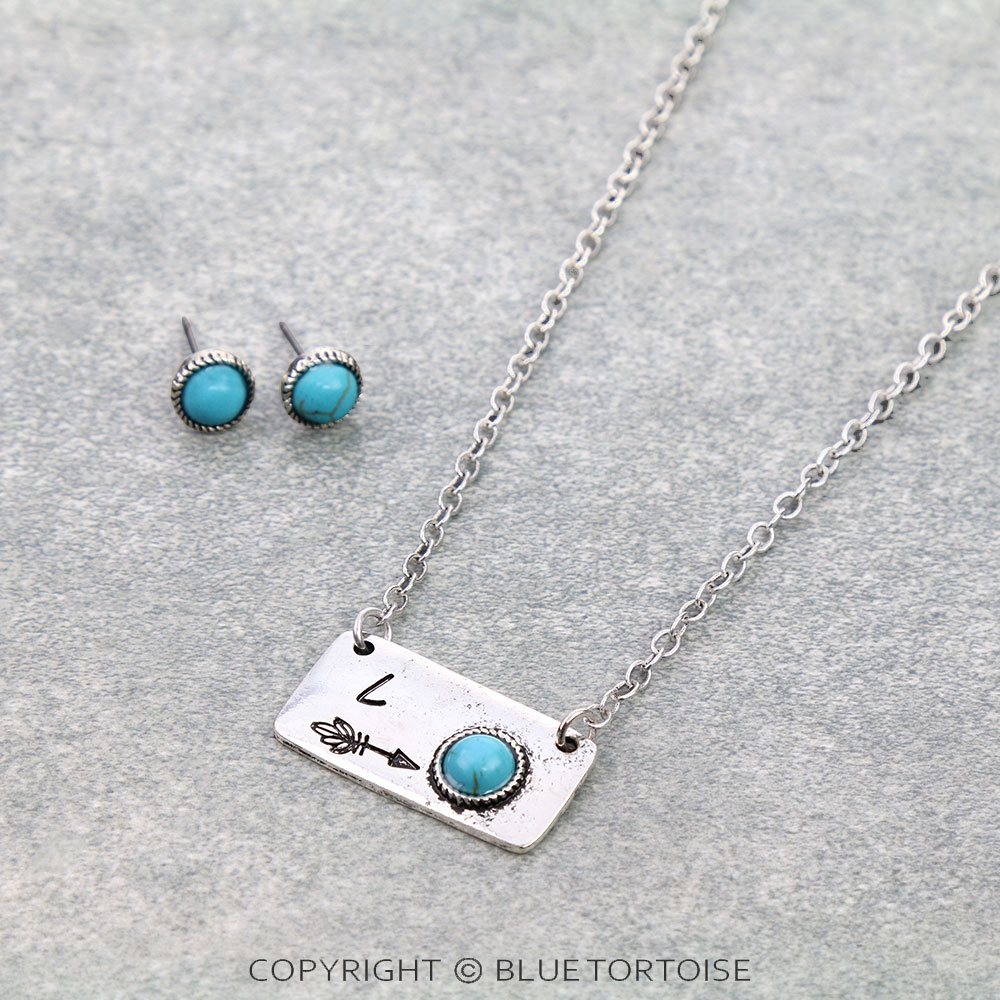 Western Initial "L" Stone Necklace Set