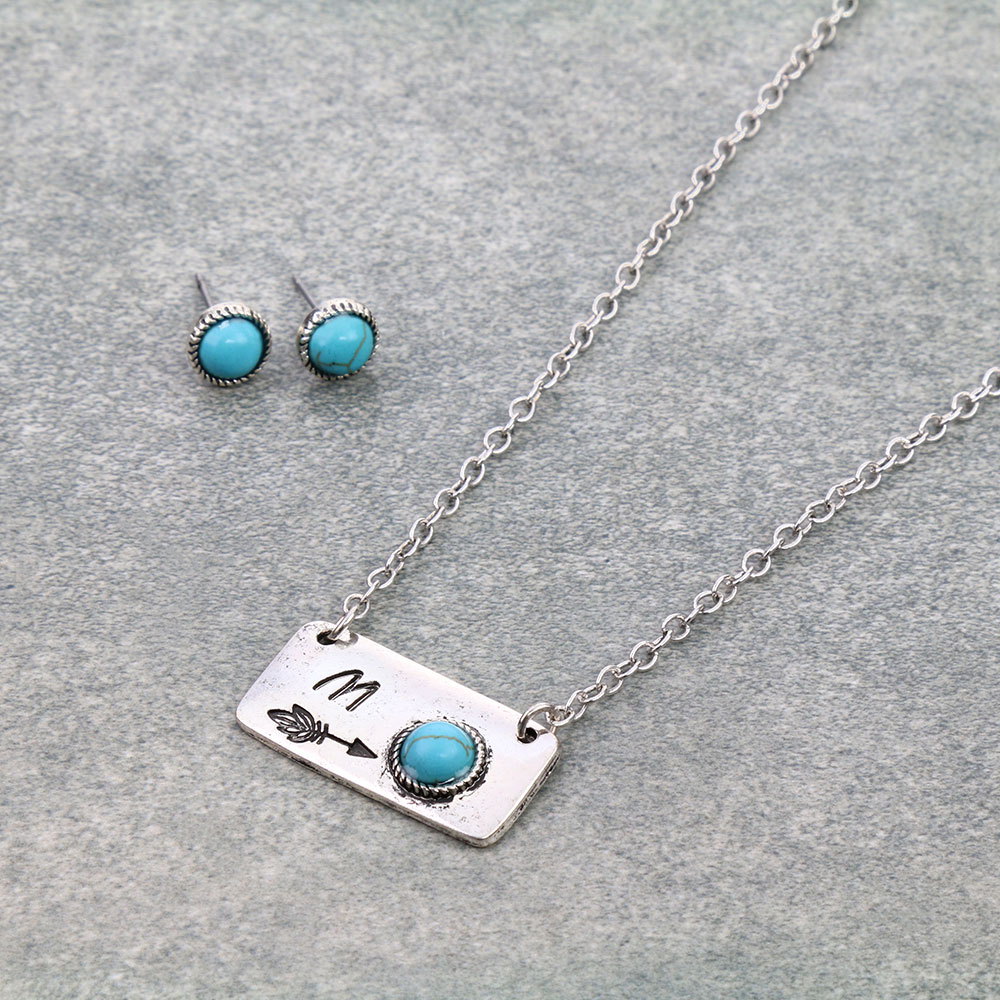 Western Initial "M" Stone Necklace Set