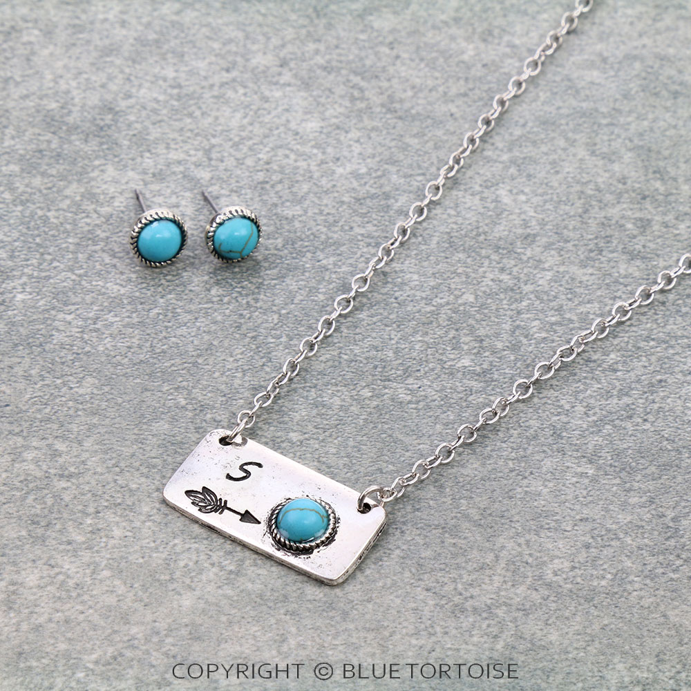 Western Initial "S" Stone Necklace Set