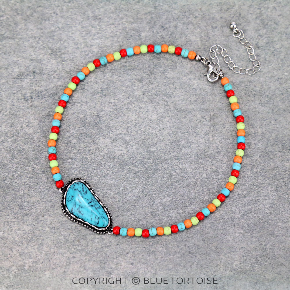 4mm Bead with Stone Pendant Choker/D
