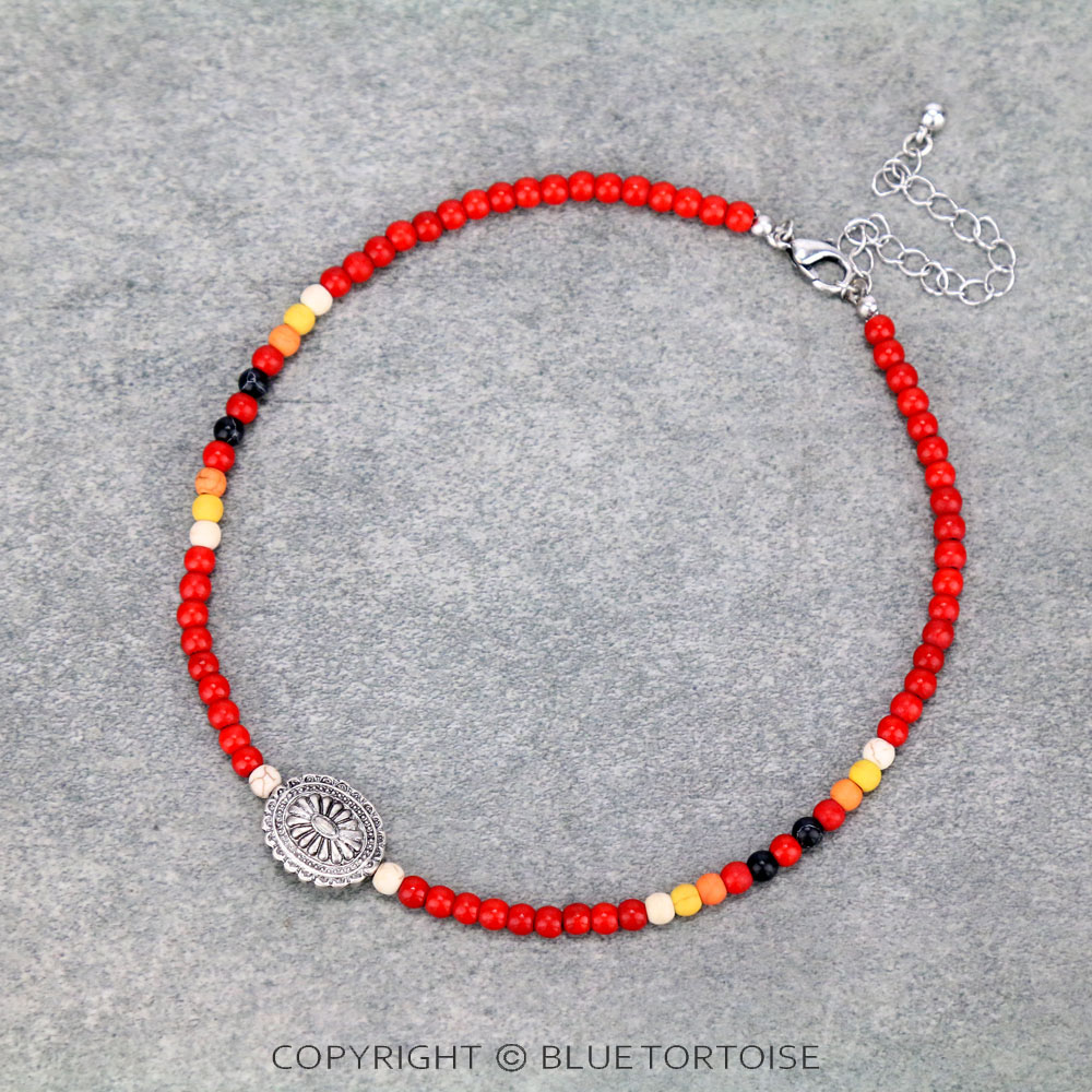 4mm Semi Bead with Concho Pendant Choker