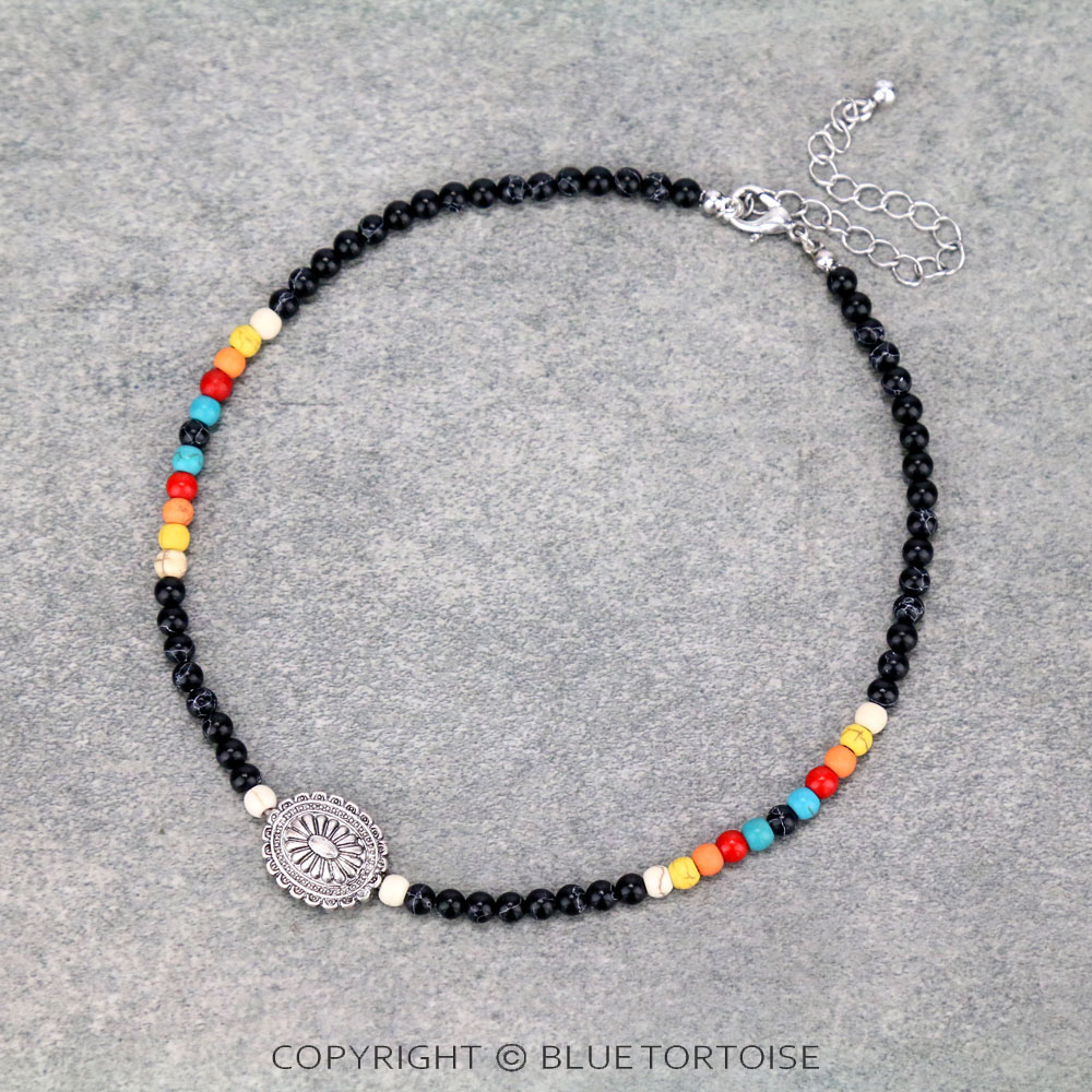 4mm Semi Bead with Concho Pendant Choker