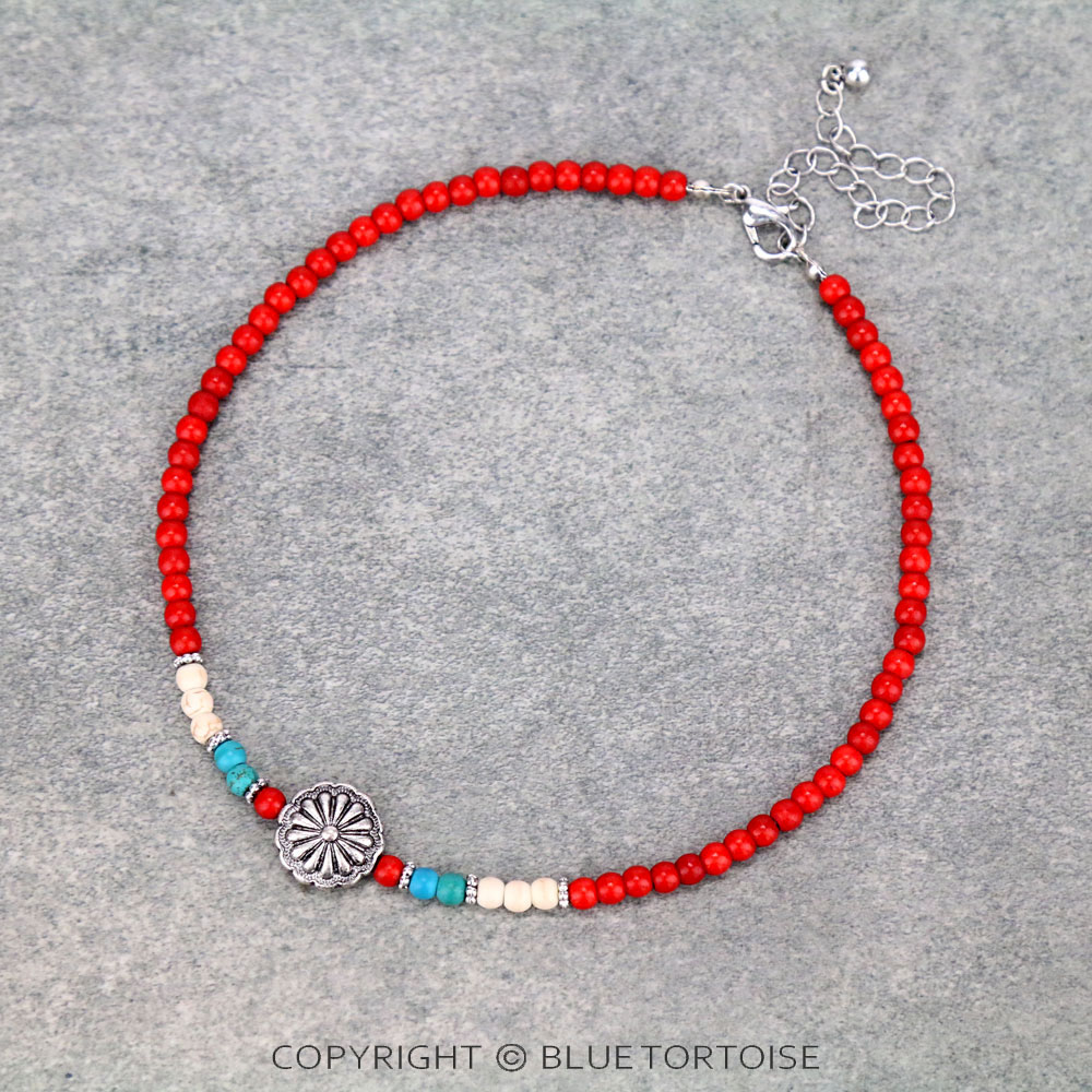 4mm Semi Bead with Concho Pendant Choker