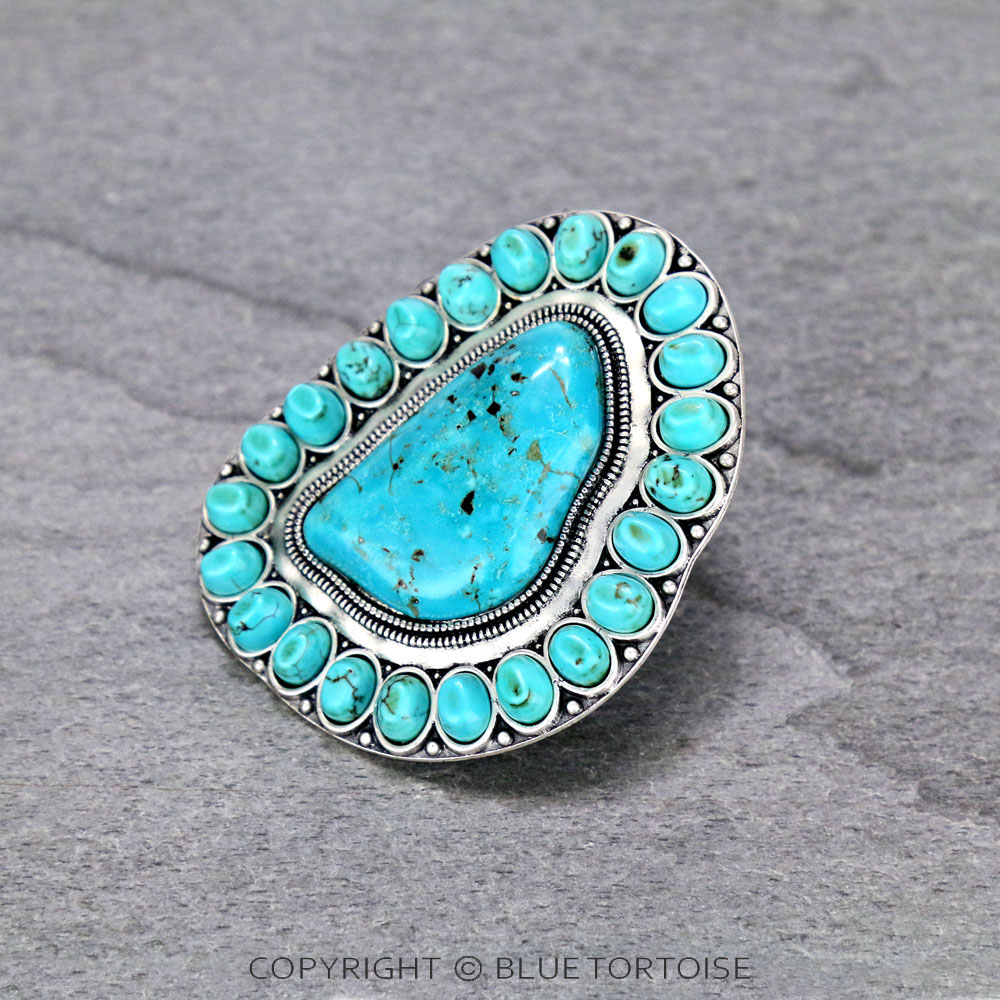 Monster Size! Natural Stone Adjustable Ring with Double Band - Image 3