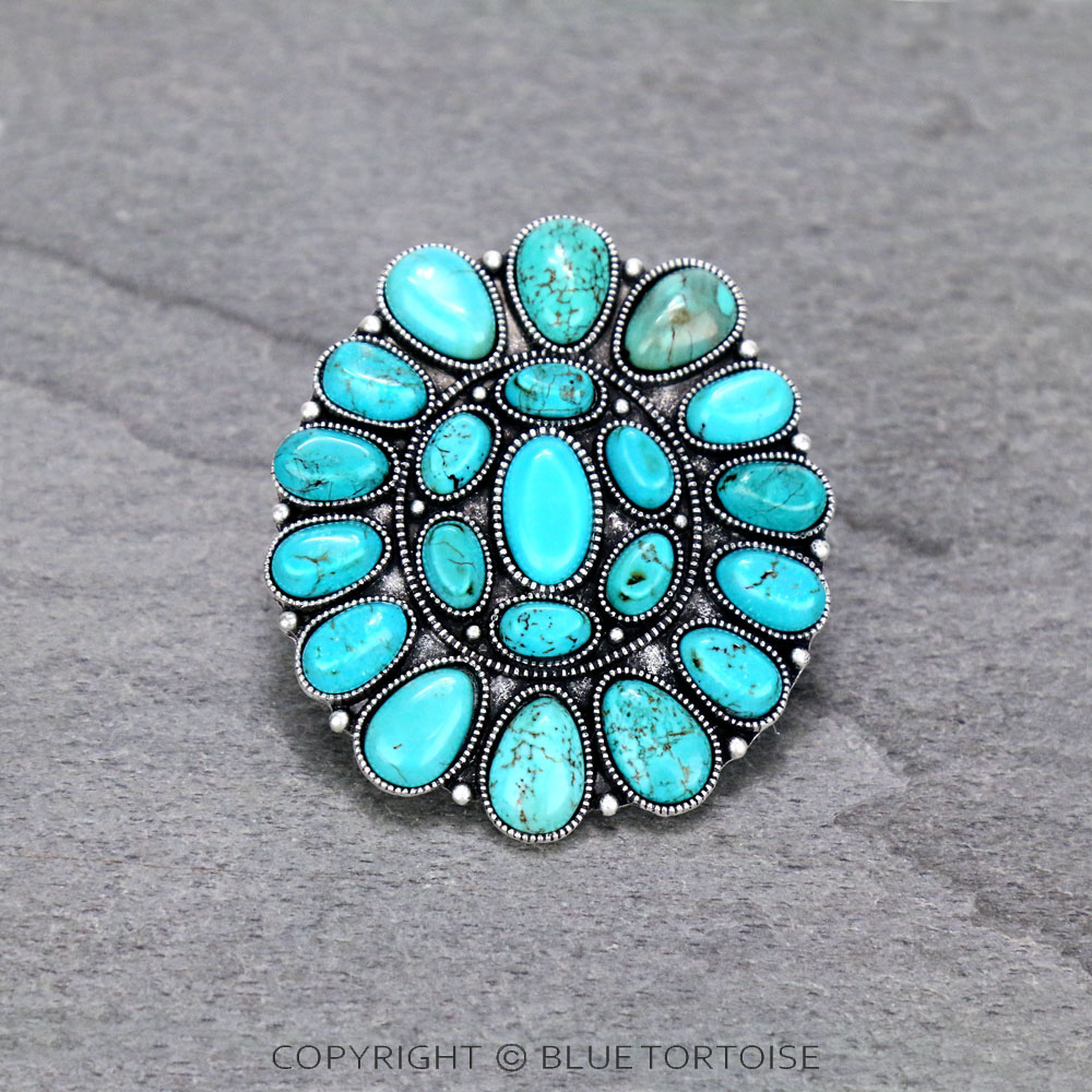 Monster Size! Natural Stone Adjustable Ring with Double Band