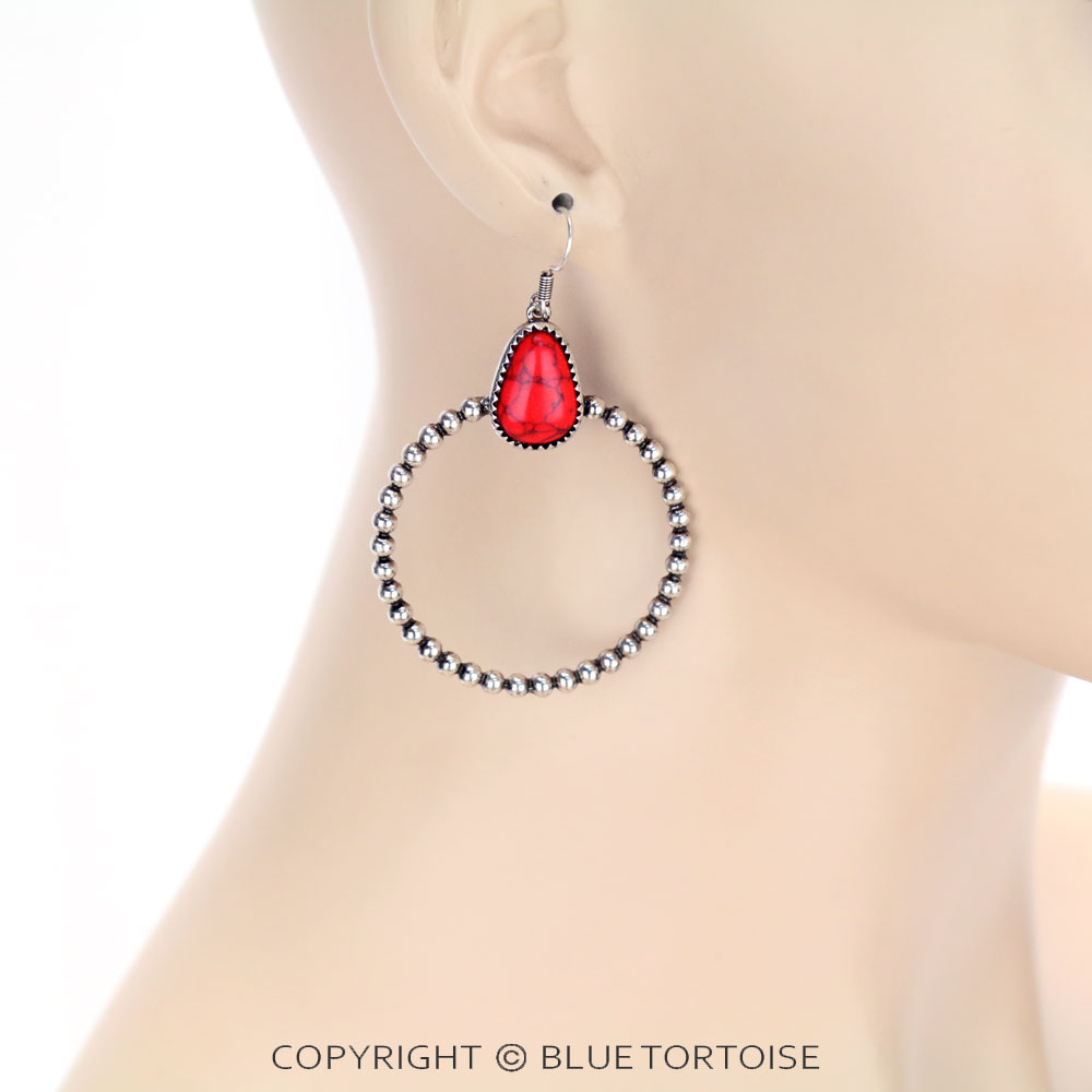 Teardrop Stone with Hoop Dangle Earrings - Image 2