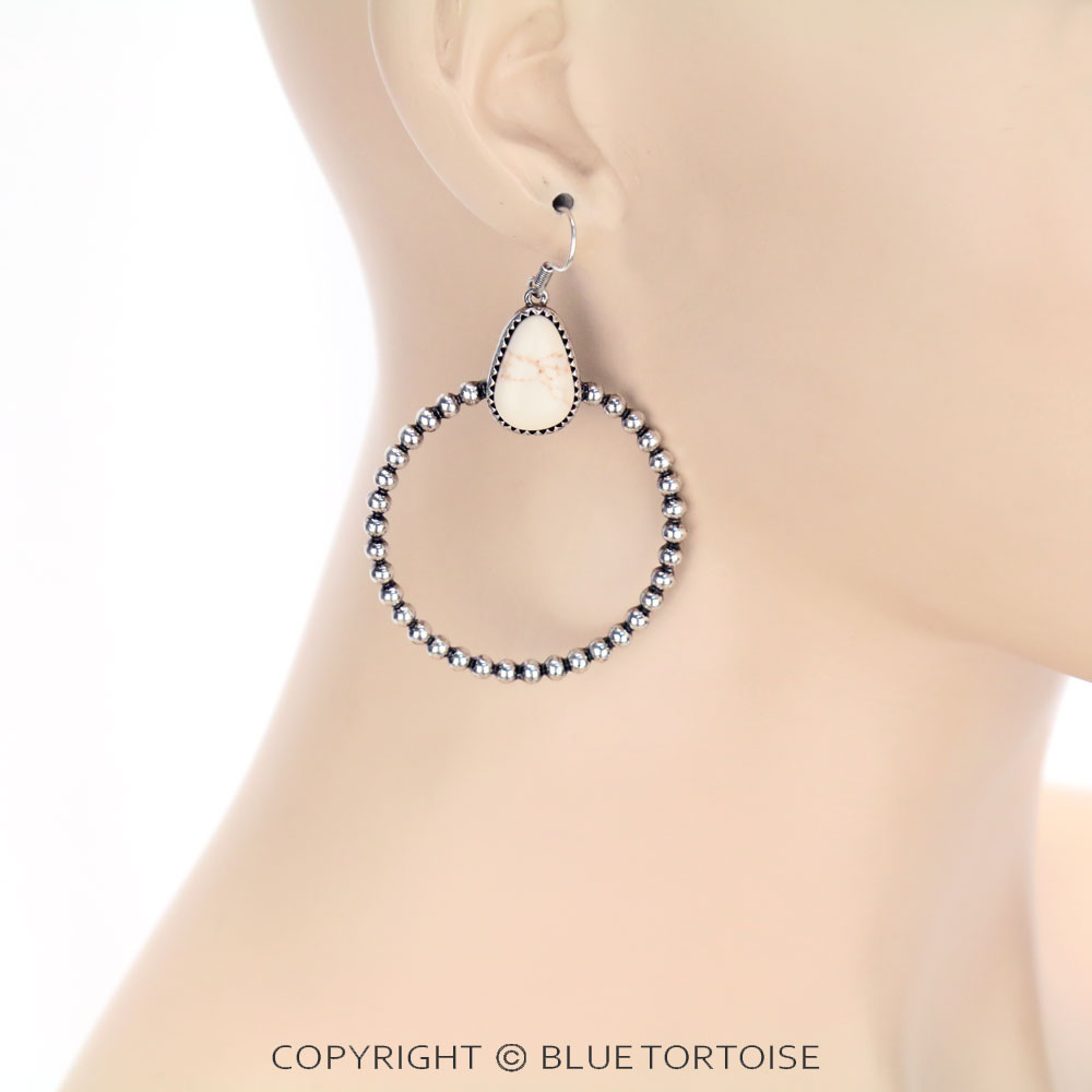 Teardrop Stone with Hoop Dangle Earrings - Image 2