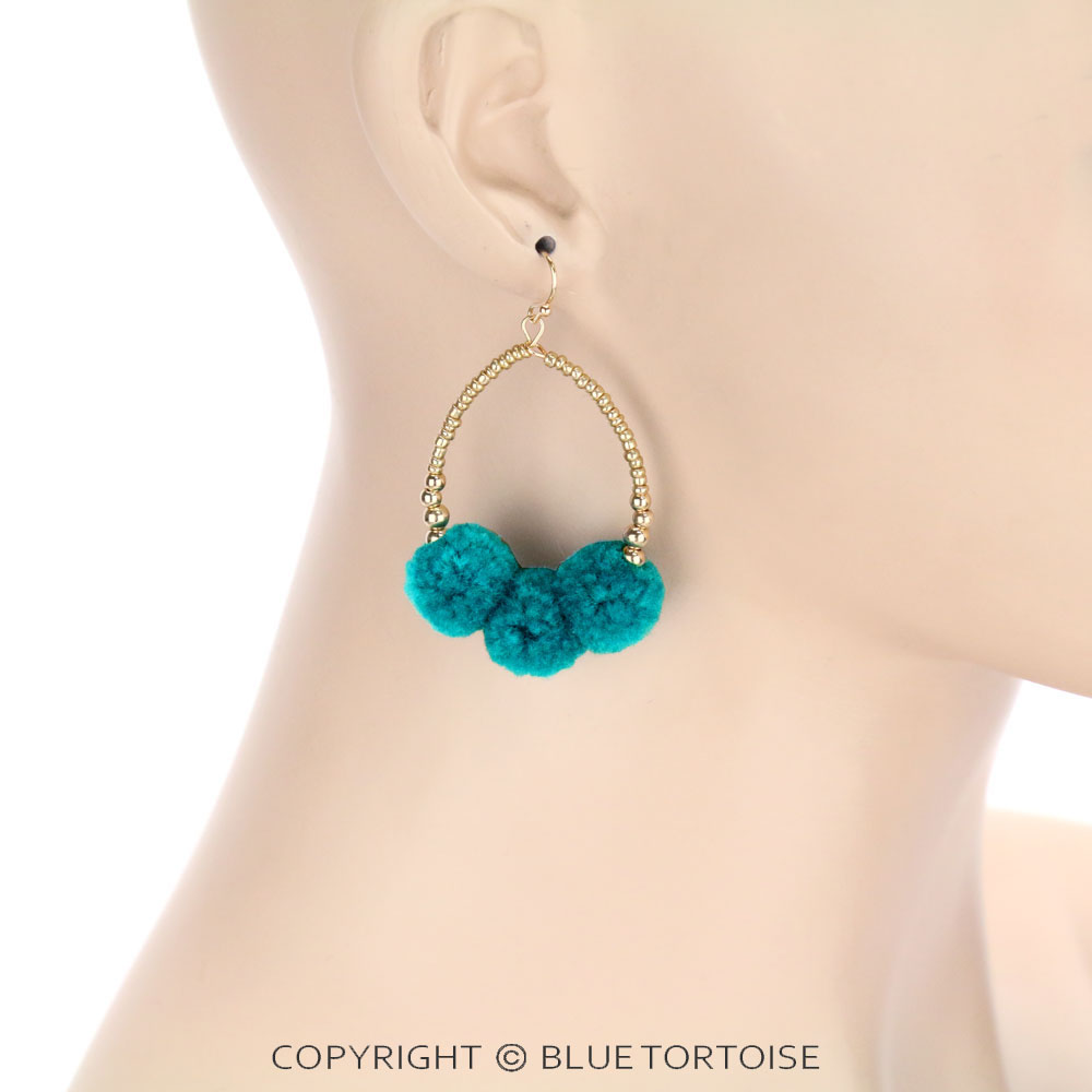 Pompom Teardrop Dangle Earrings - Image 2