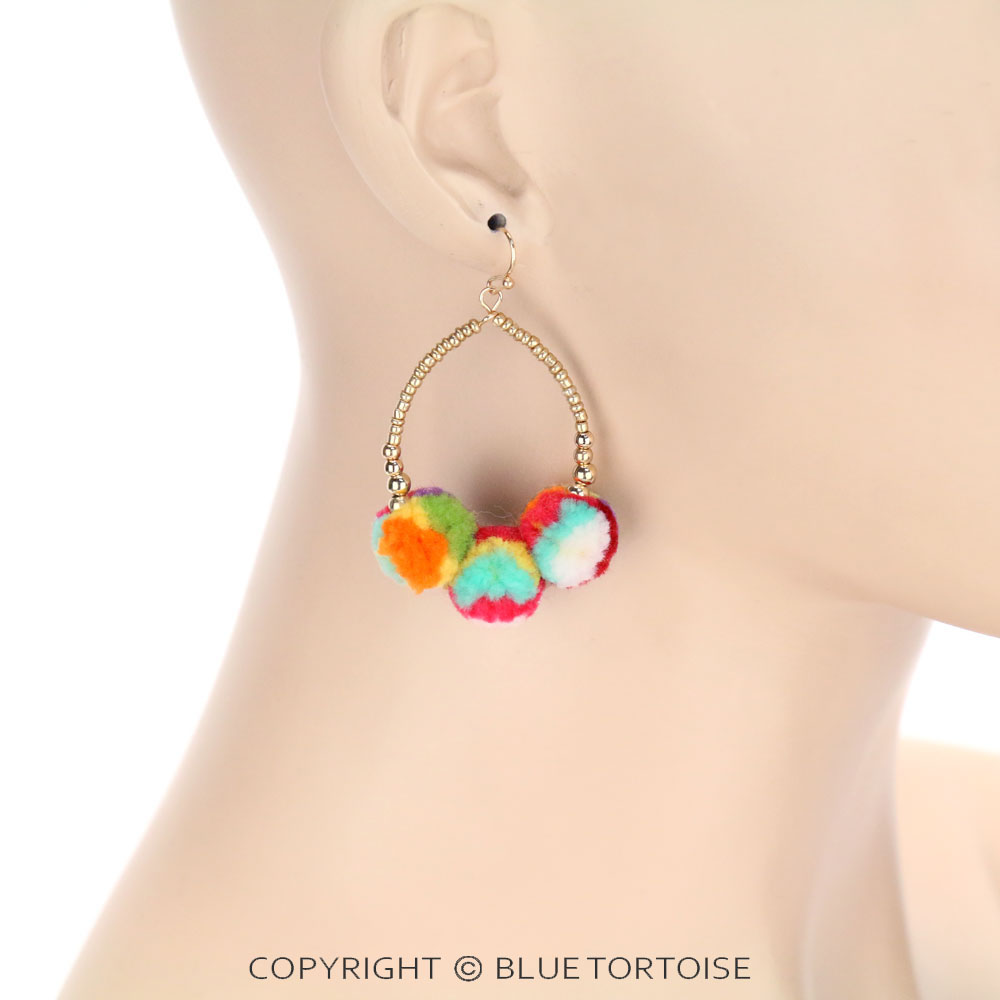 Pompom Teardrop Dangle Earrings - Image 2