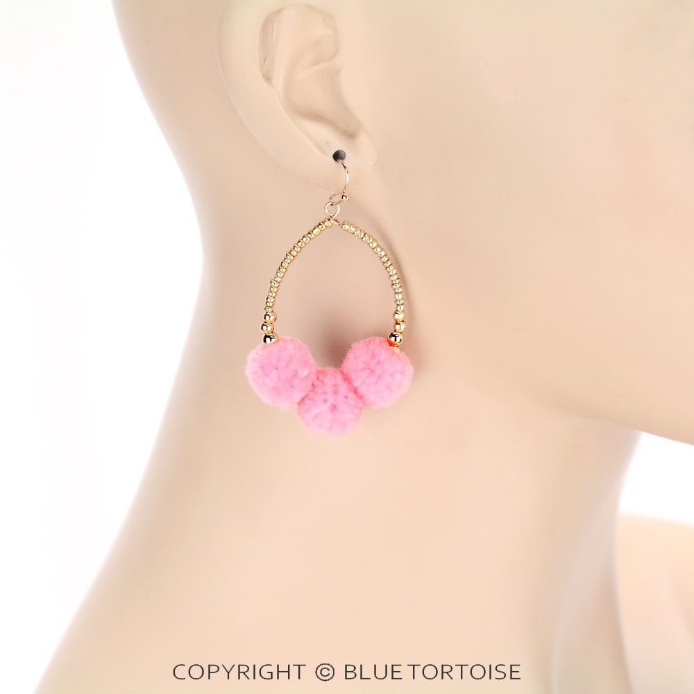 Pompom Teardrop Dangle Earrings - Image 2