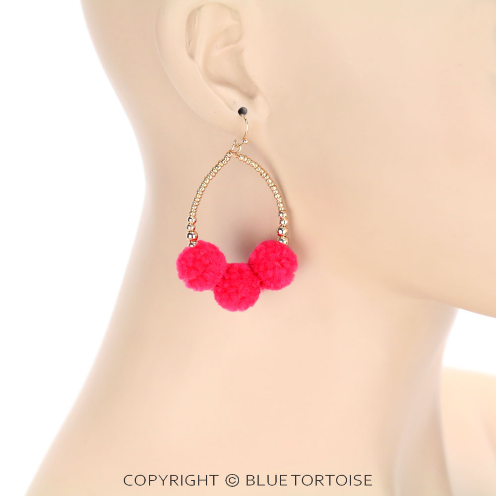 Pompom Teardrop Dangle Earrings - Image 2