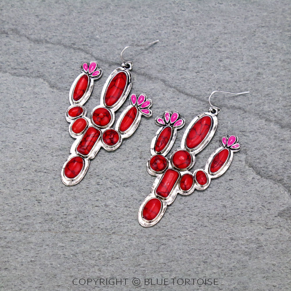 Cactus with Stone Dangle Earrings