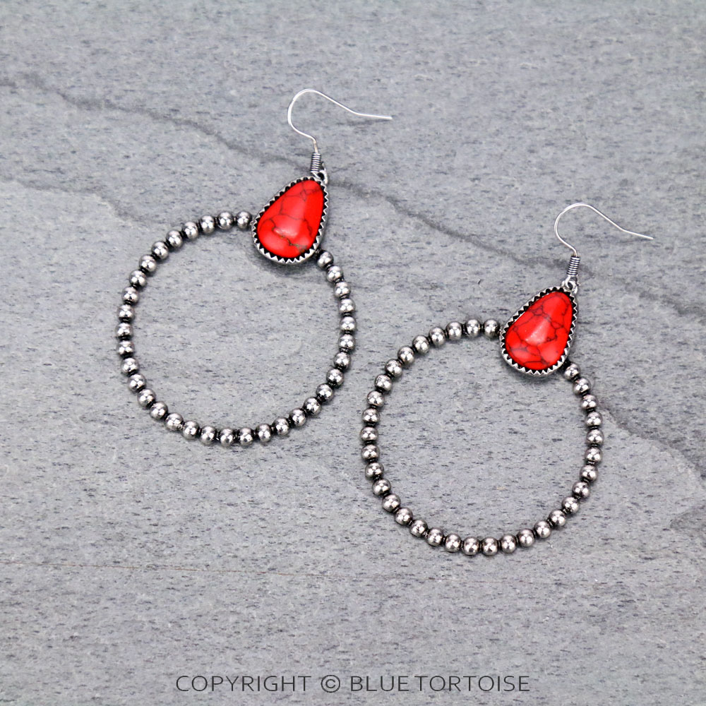 Teardrop Stone with Hoop Dangle Earrings