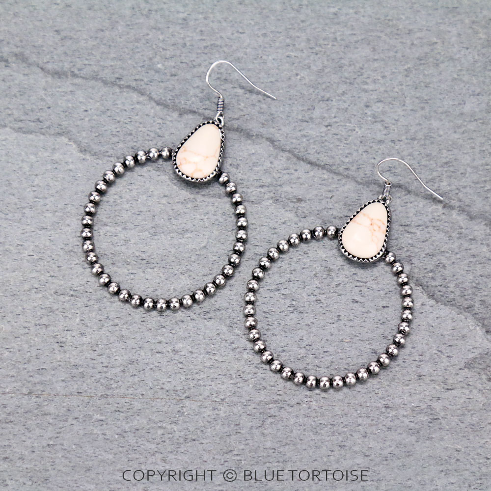 Teardrop Stone with Hoop Dangle Earrings