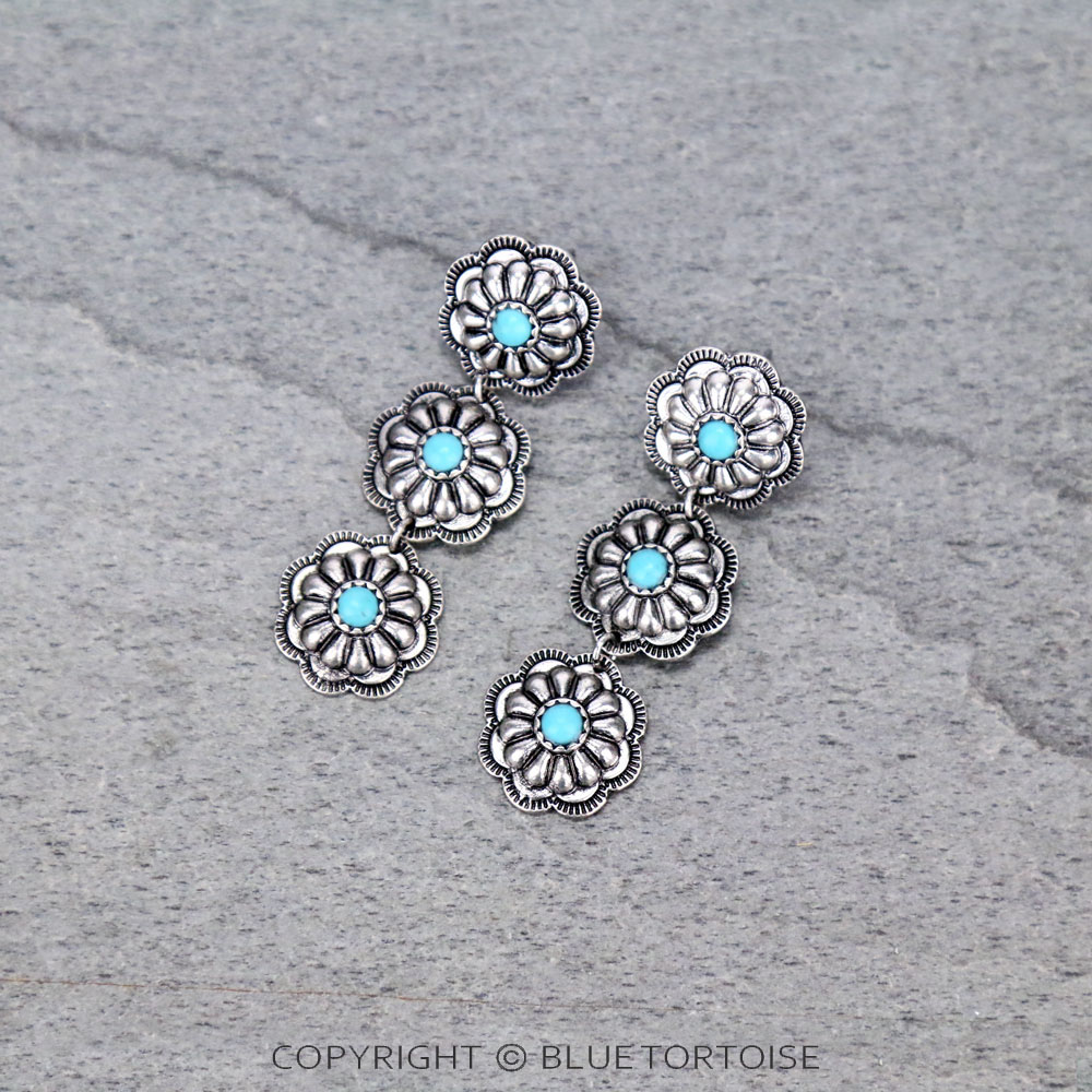 Concho 3 Drop Stud Earrings