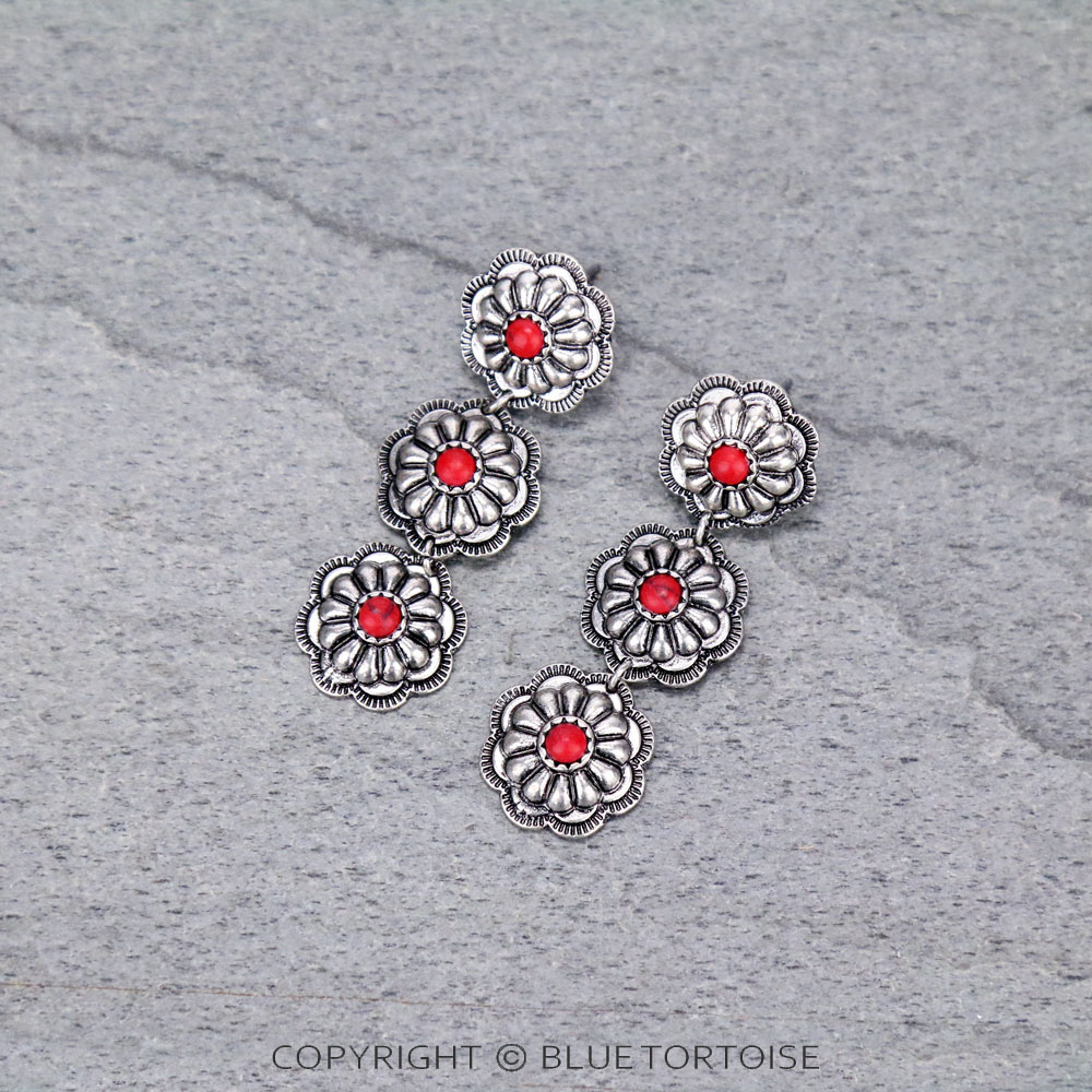 Concho 3 Drop Stud Earrings