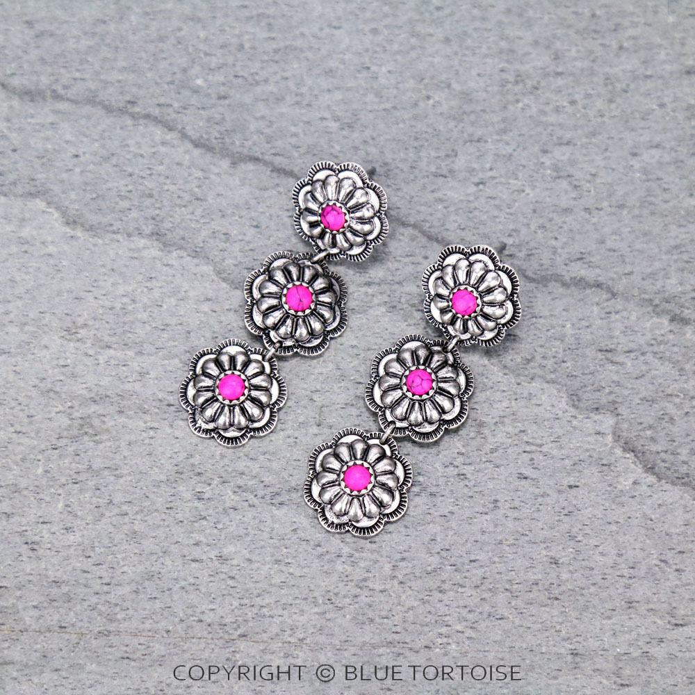 Concho 3 Drop Stud Earrings