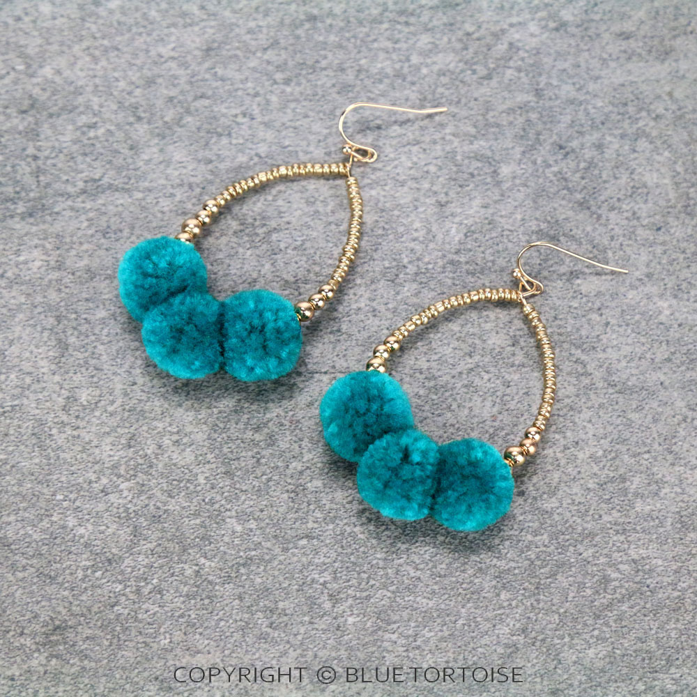 Pompom Teardrop Dangle Earrings