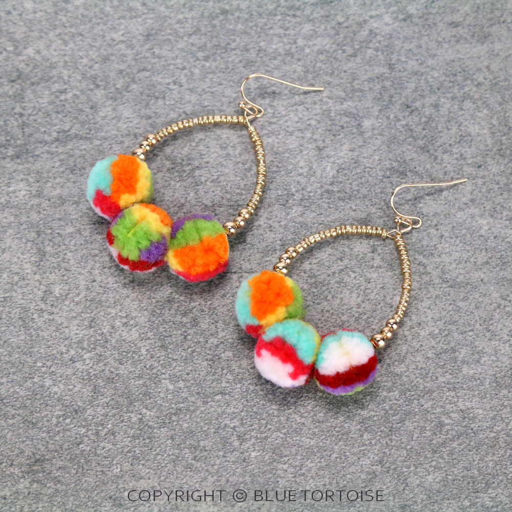 Pompom Teardrop Dangle Earrings
