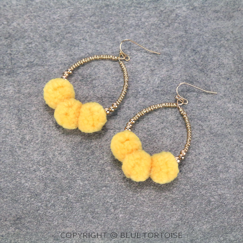 Pompom Teardrop Dangle Earrings