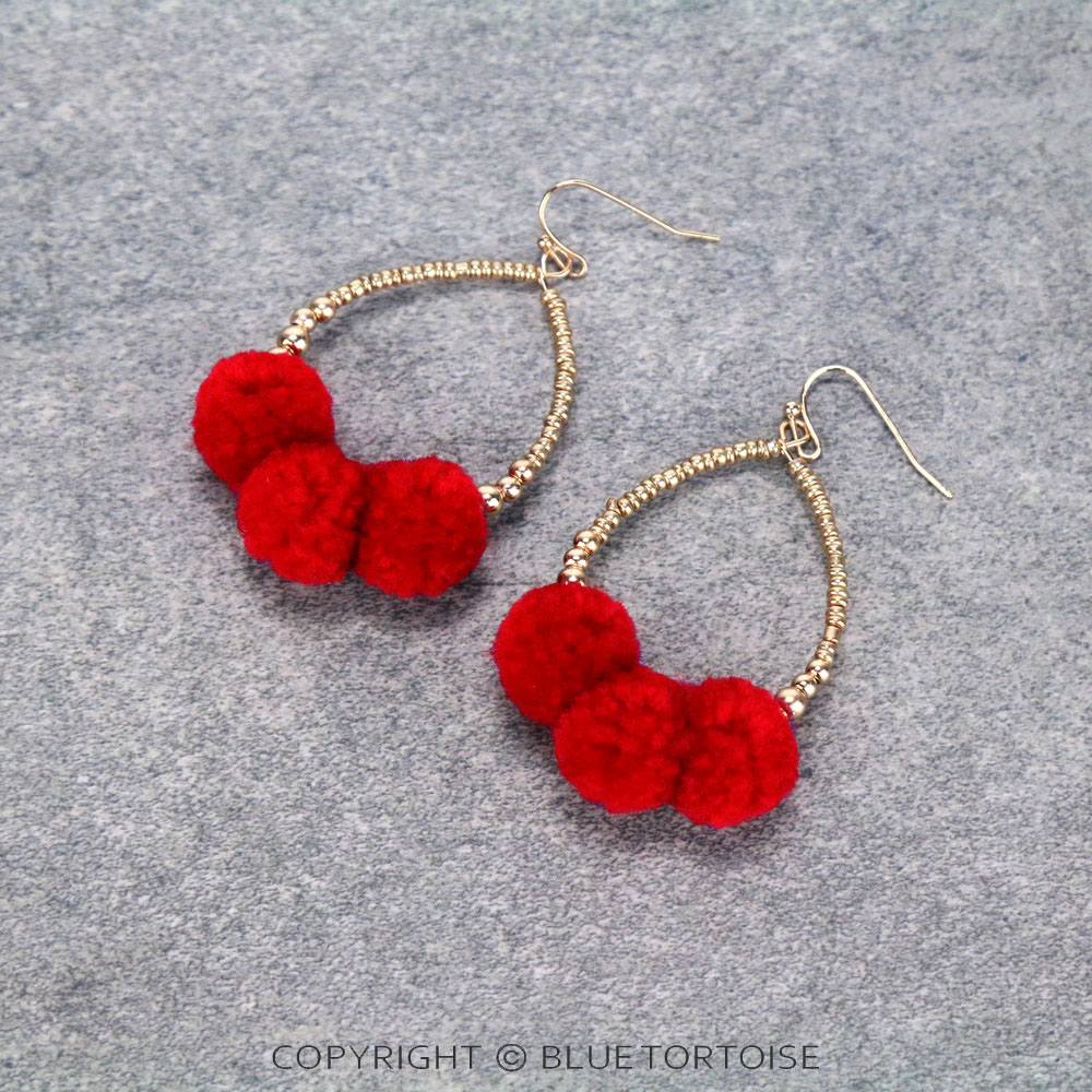 Pompom Teardrop Dangle Earrings