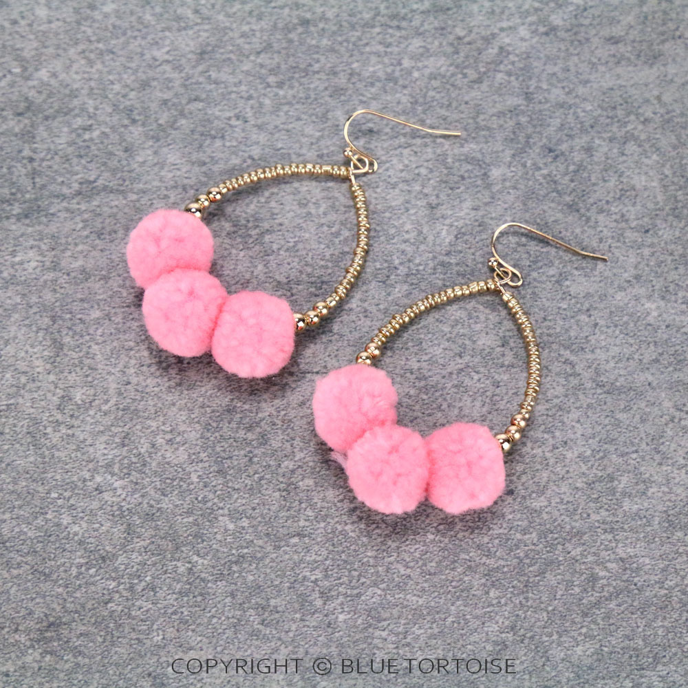 Pompom Teardrop Dangle Earrings