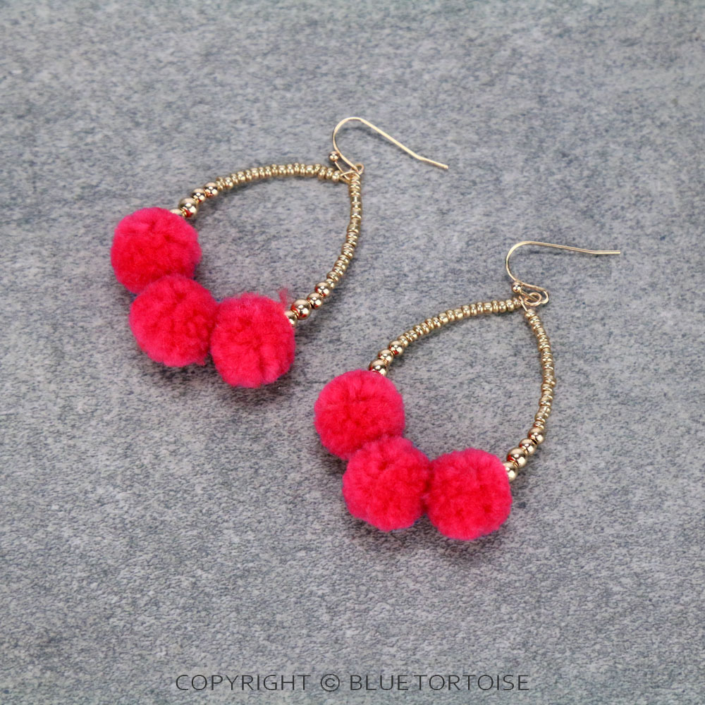 Pompom Teardrop Dangle Earrings