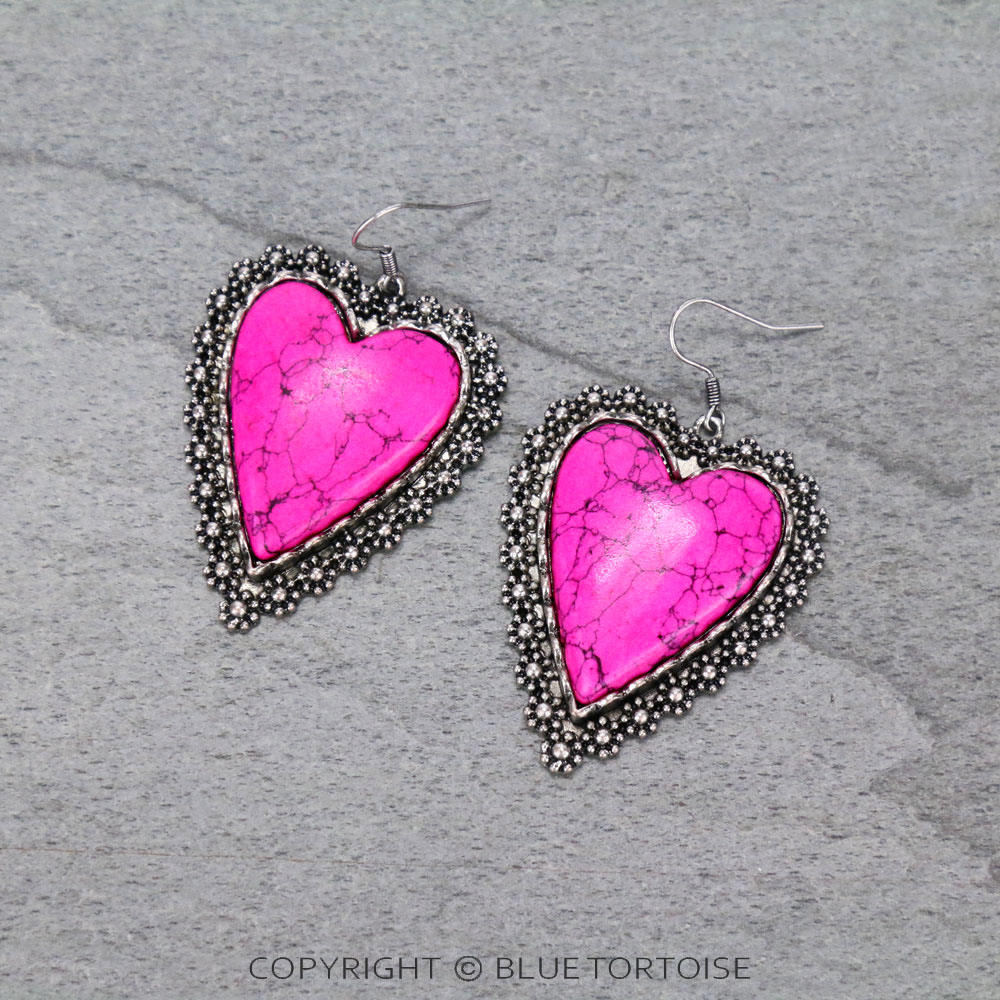 Heart Stone Dangle Earrings